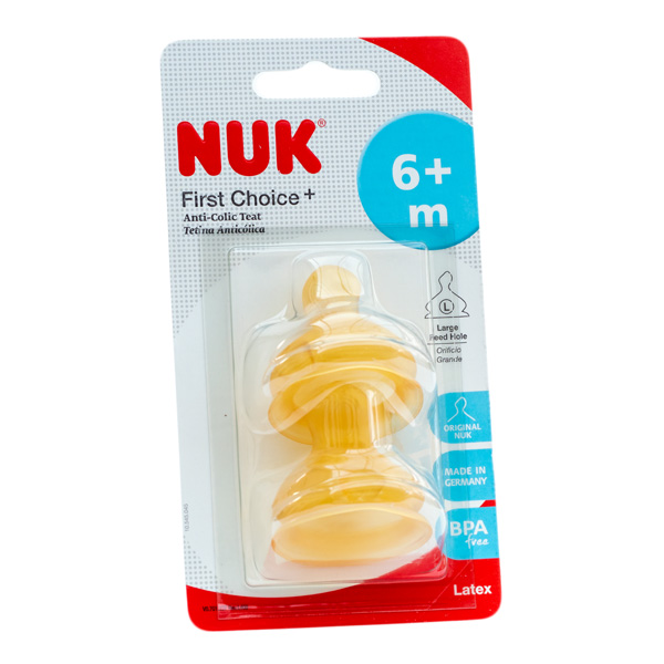 0-6mths Latex Teat With Large Feed Hole 2 Pack NUK First Choice 